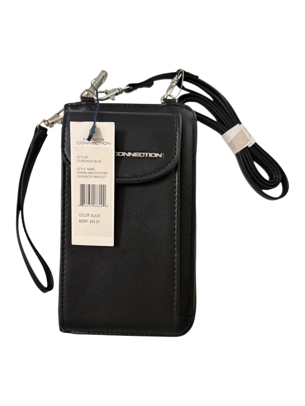 French Connection Athena Phone Crossbody Wristlet Wallet NWT Black